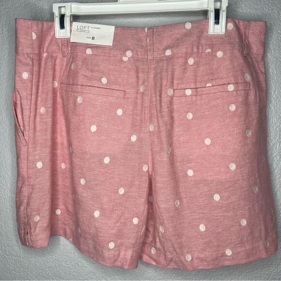 New! Loft Outlet Linen High Rise Pink White/Polka Dot 6” Chino Women Short Sz 8 - Picture 3 of 10